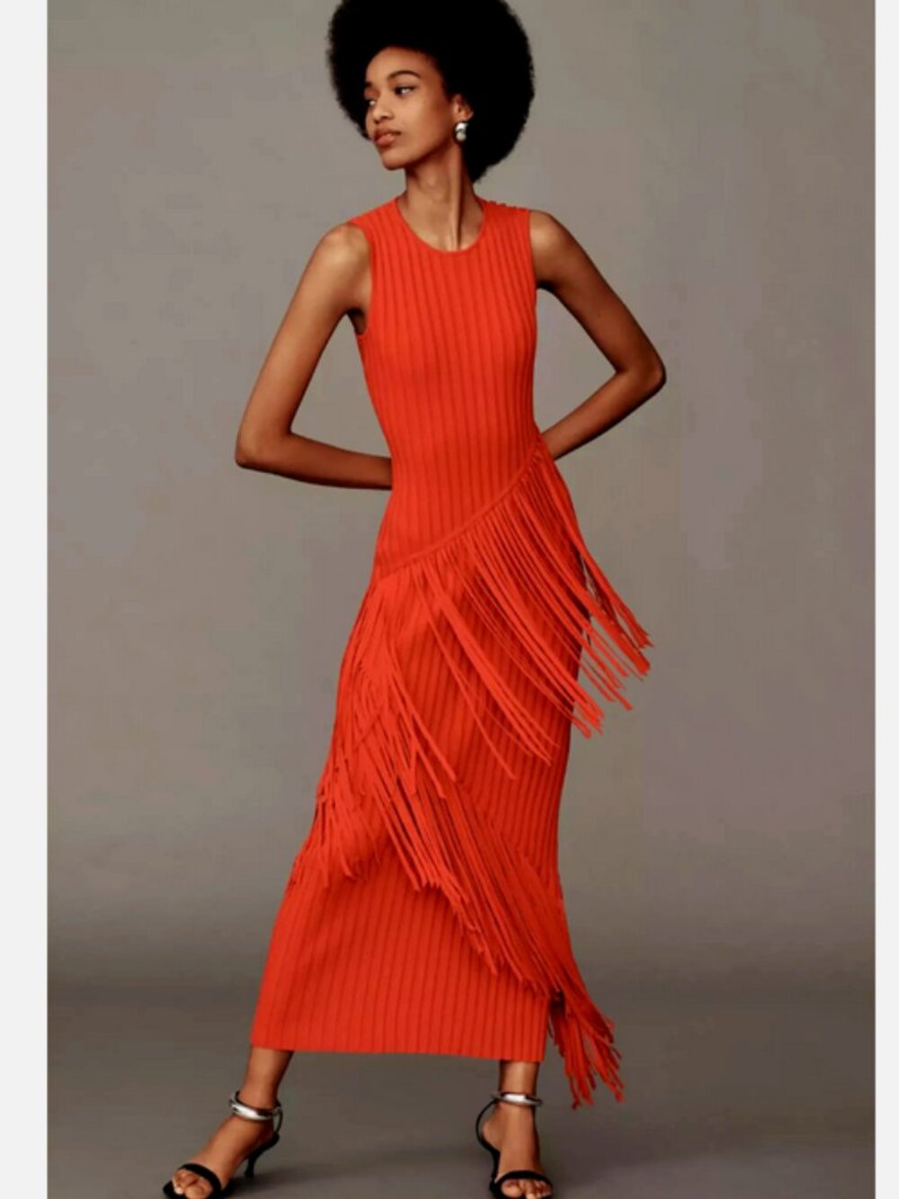 SIMON MILLER Spiral Knit Fringe Bodycon Maxi Dress Paprika S NWT Anthropologie